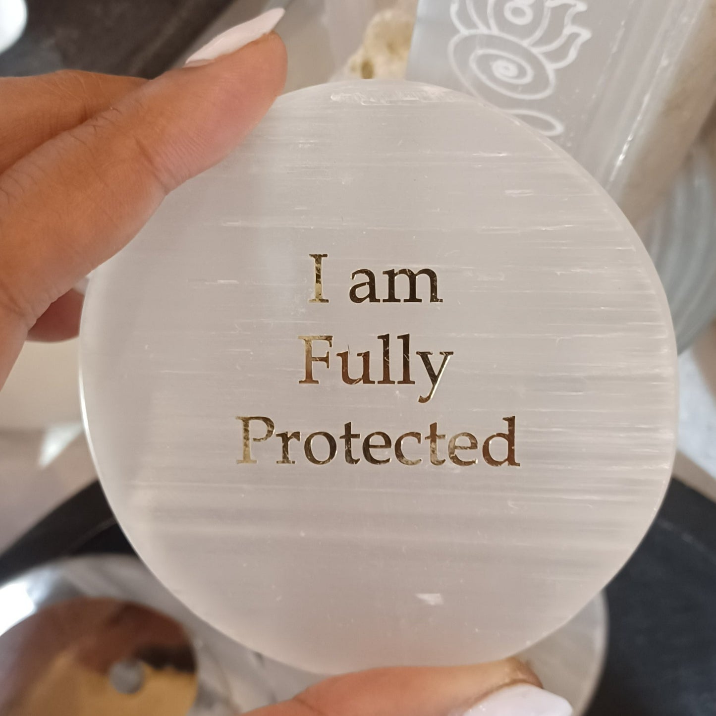 Selenite Gold Engraved Charging Discs