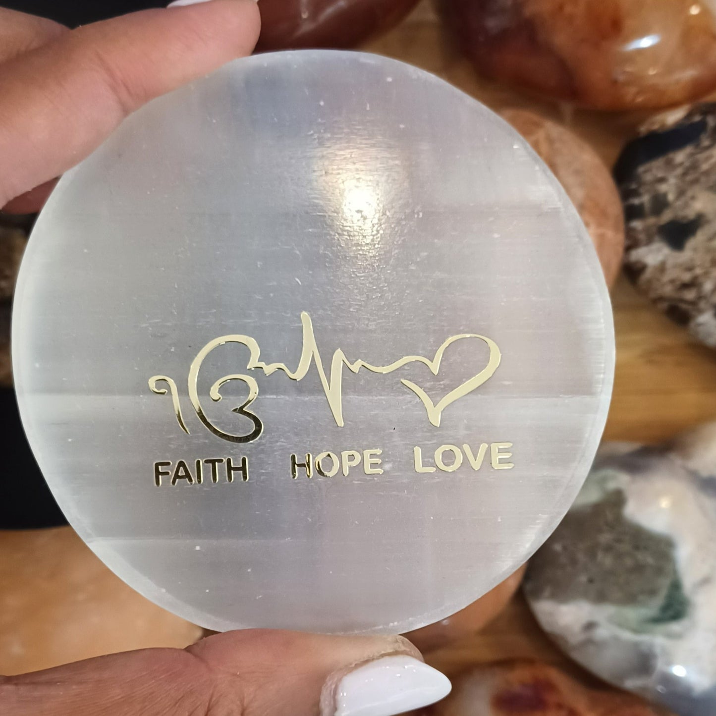 Selenite Gold Engraved Charging Discs