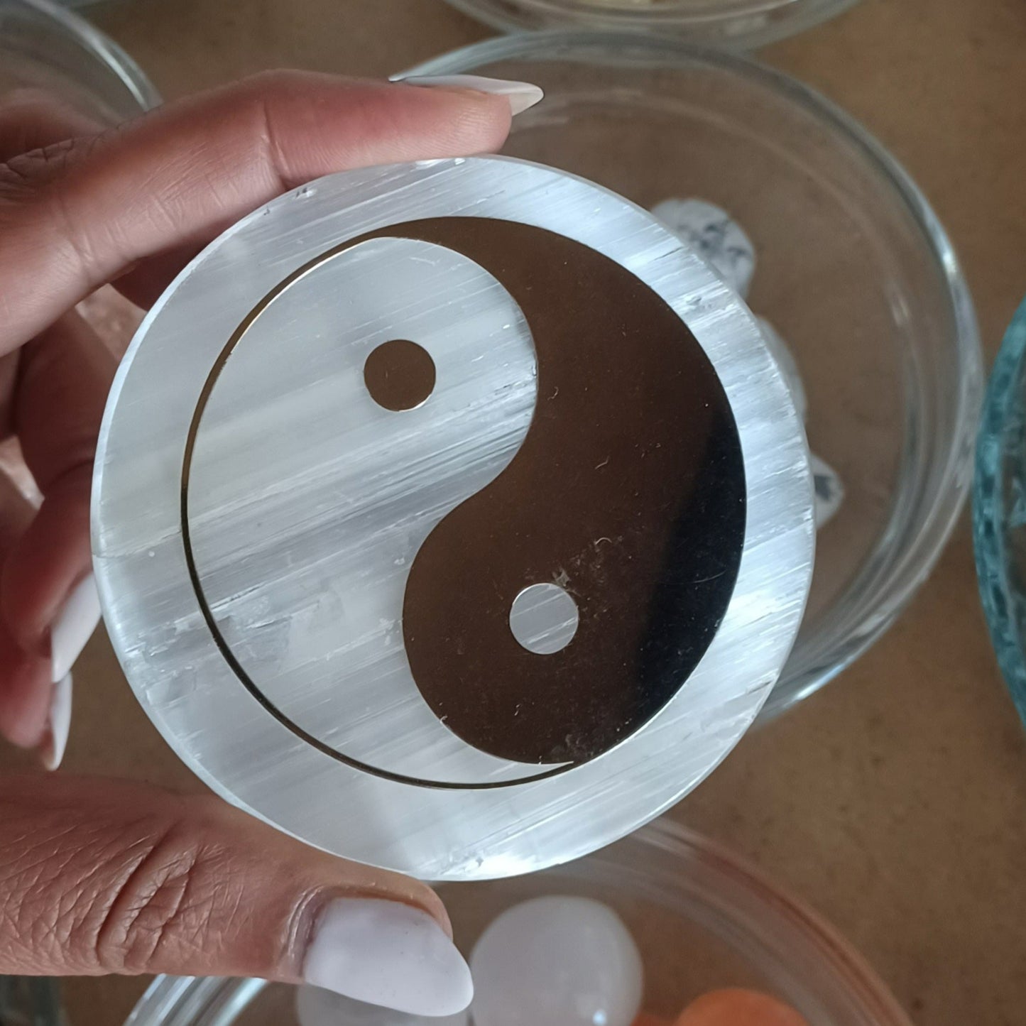 Selenite Gold Engraved Charging Discs