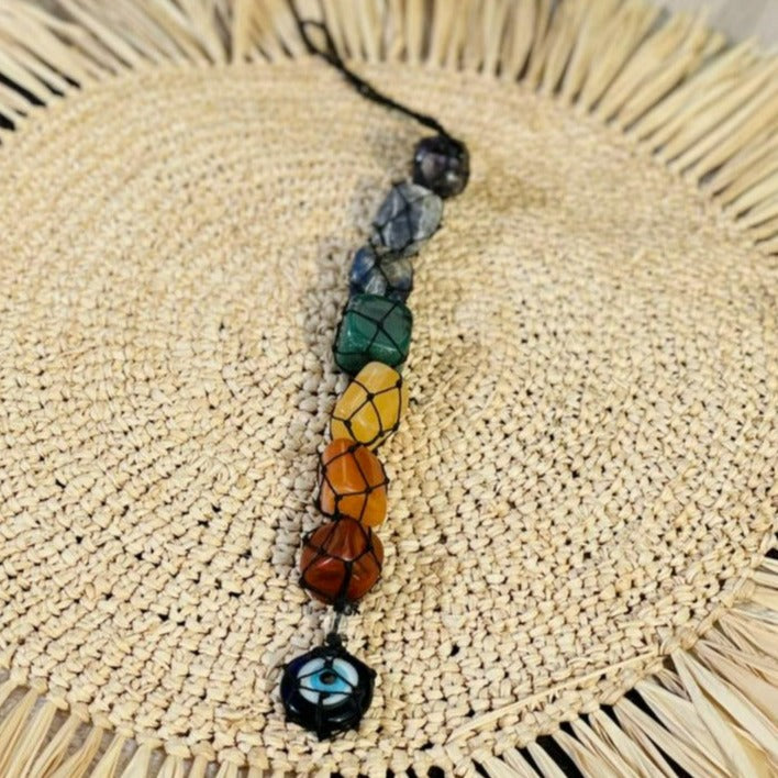 Car/Home 7 Chrakra Hanging Tumble Stones with Evil Eye neom.soul