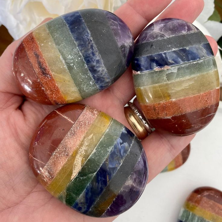 7 Chakra bonded crystals Palm Stone