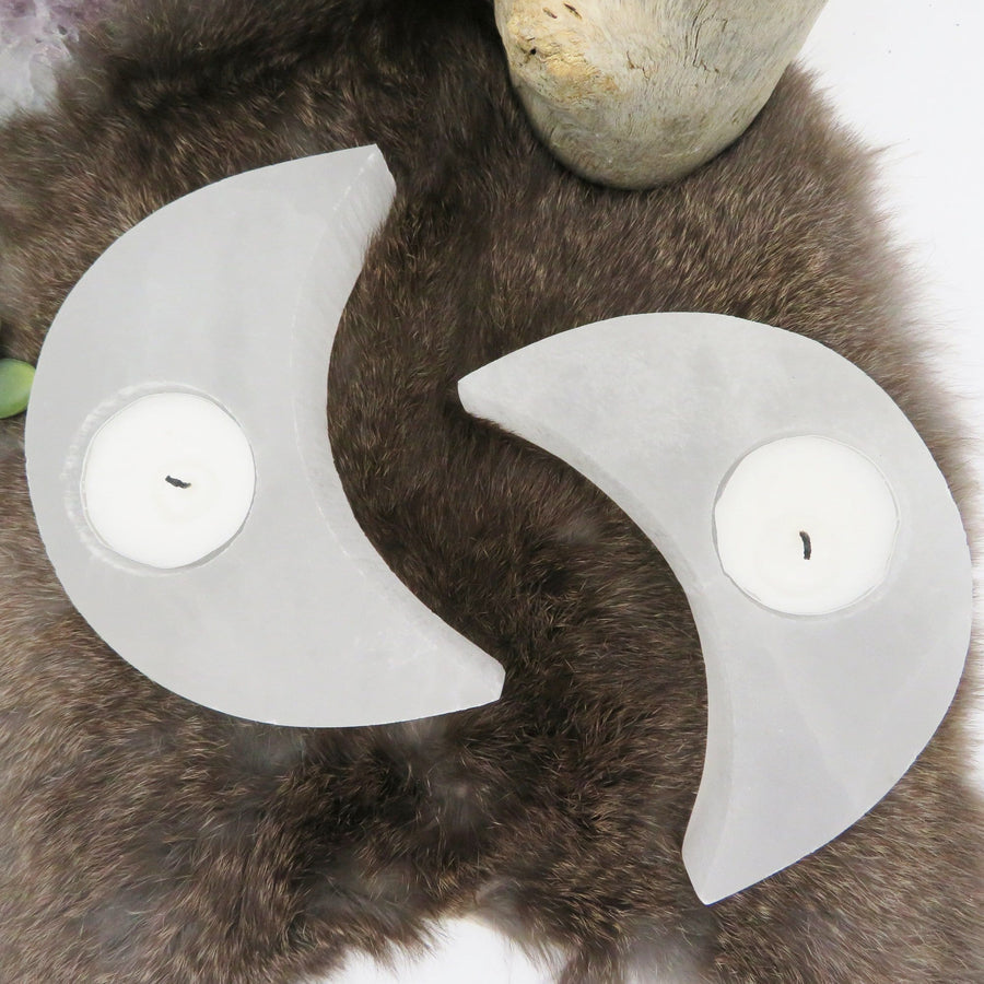 Selenite Moon shaped candle holder