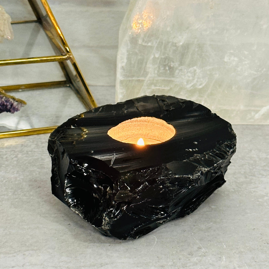 Black Obsidian Crystal Candle Holder