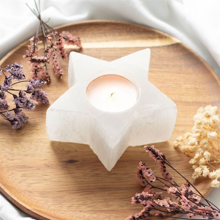 Selenite Star shaped candle holder