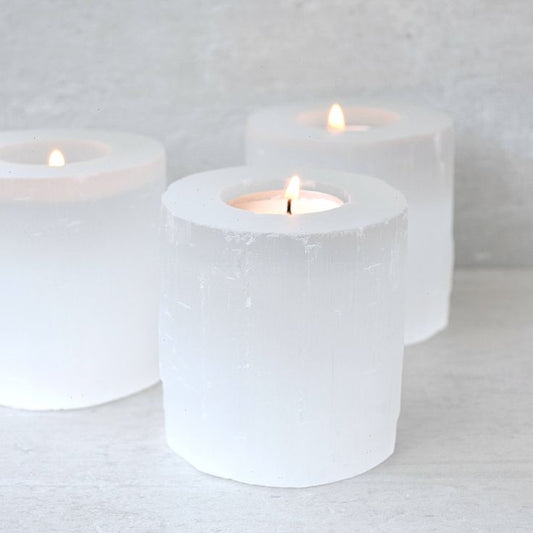 Selenite Round candle holder