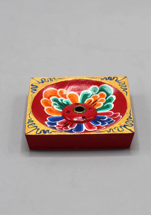 Square Tibetan wood Incense holder