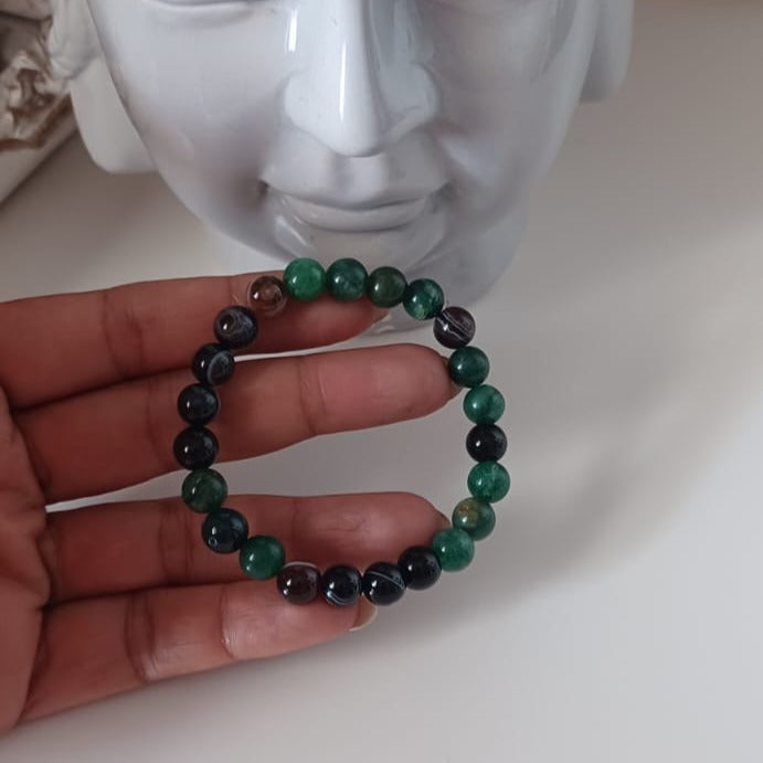 Euchlorite, sardonyx, black tourmaline bracelet, manifestation and intention bracelet