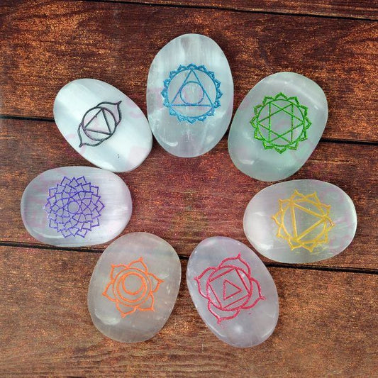 Selenite 7 chakra engraved tumbles