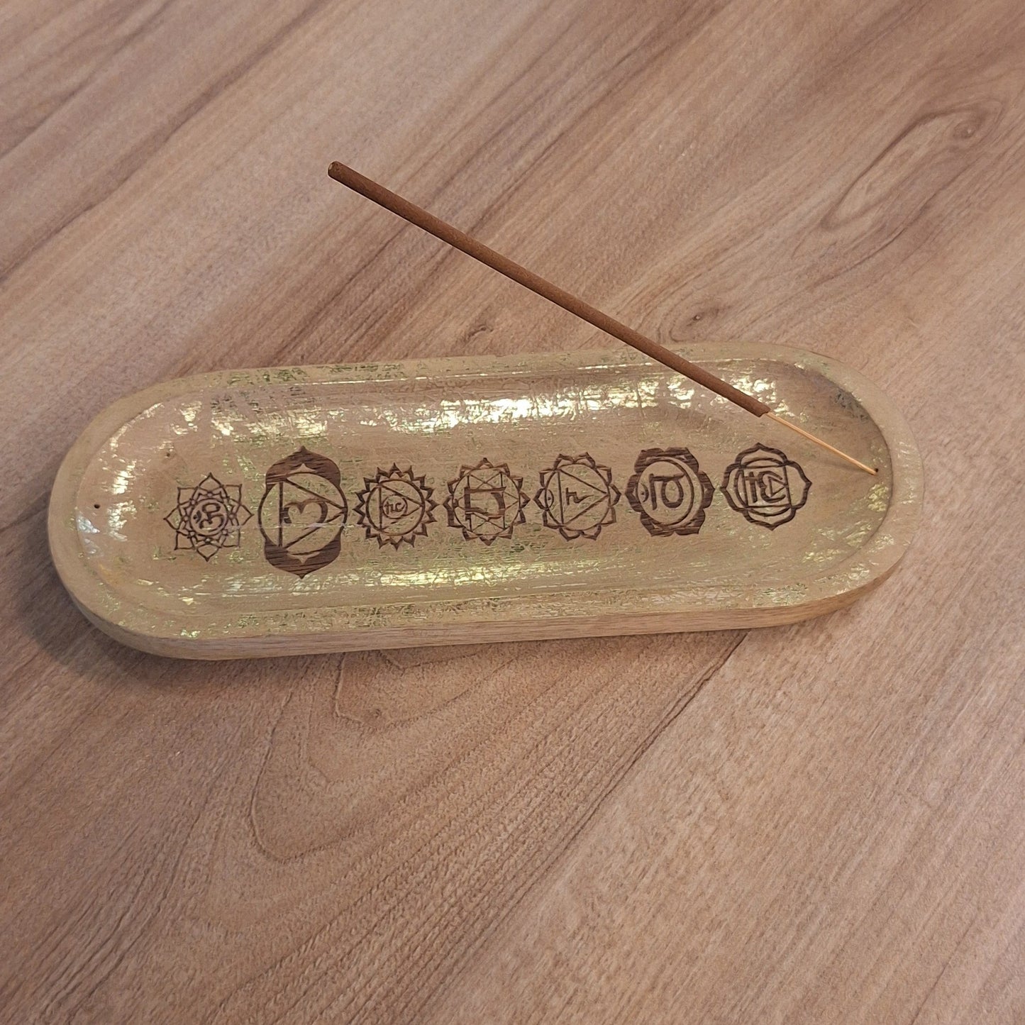Big Wooden Incense Holder - 7 Chakra symbols