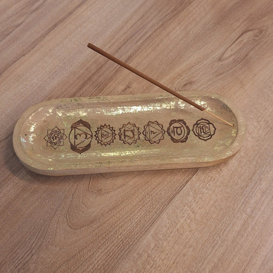 Big Wooden Incense Holder - 7 Chakra symbols