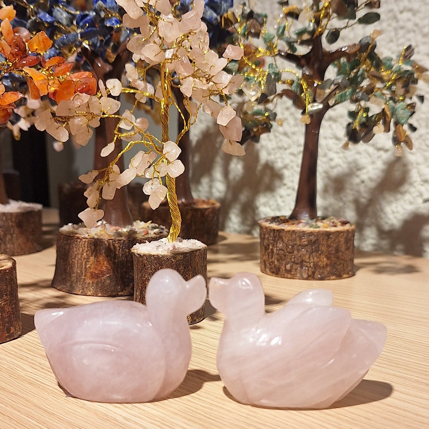 Rose Quartz Swan pair