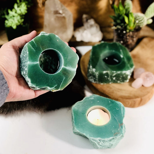 Green Quartz Crystal Candle Holder