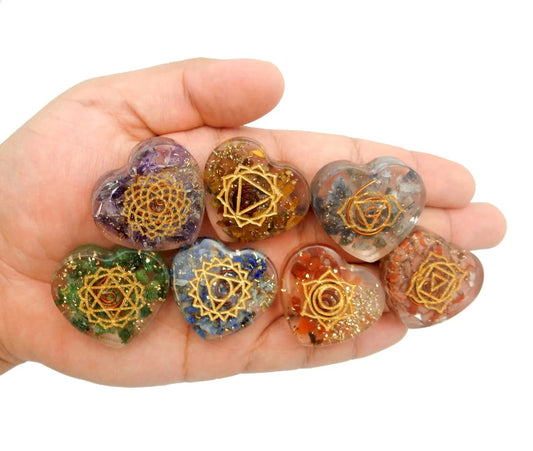 7 Chakra Orgonite Hearts