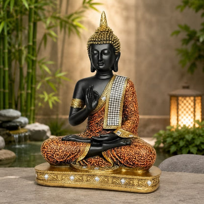Buddha Resin Statue - Black & Orange