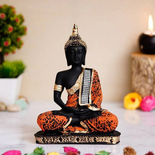 Buddha Resin Statue - Black & Orange