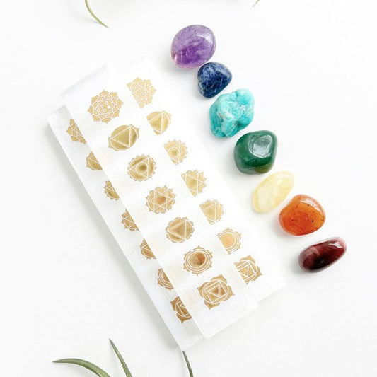 Selenite Crystal charging bar - 7 chakra gold