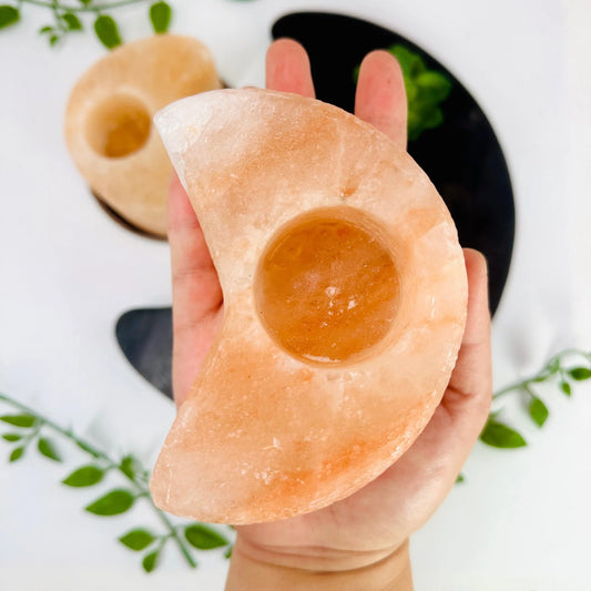 Himalayan Salt Moon shaped candle holder
