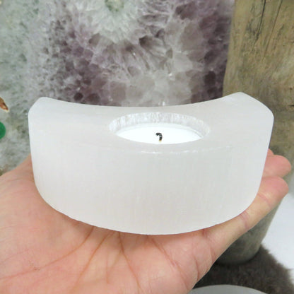 Selenite Moon shaped candle holder
