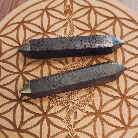 Pyrite double terminated wand