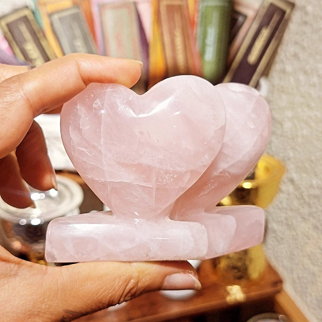 Rose Quartz twin hearts