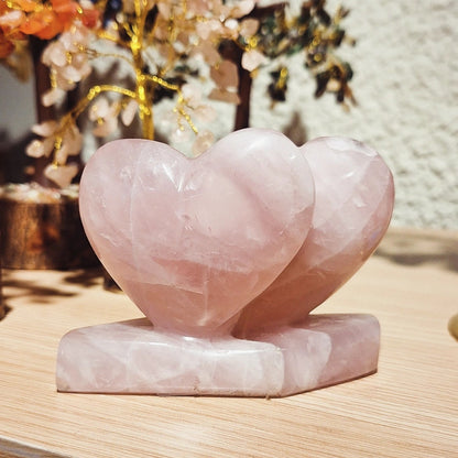 Rose Quartz twin hearts