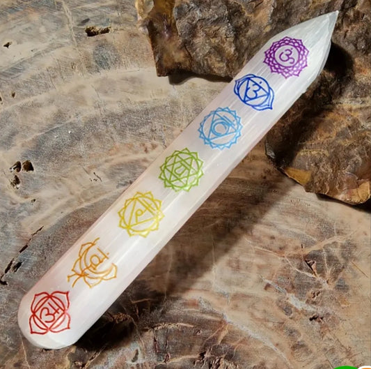 Selenite 7 chakra crystal wand