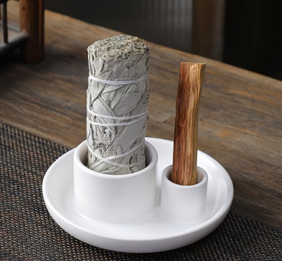 Sage Palo Santo Incense holder - White