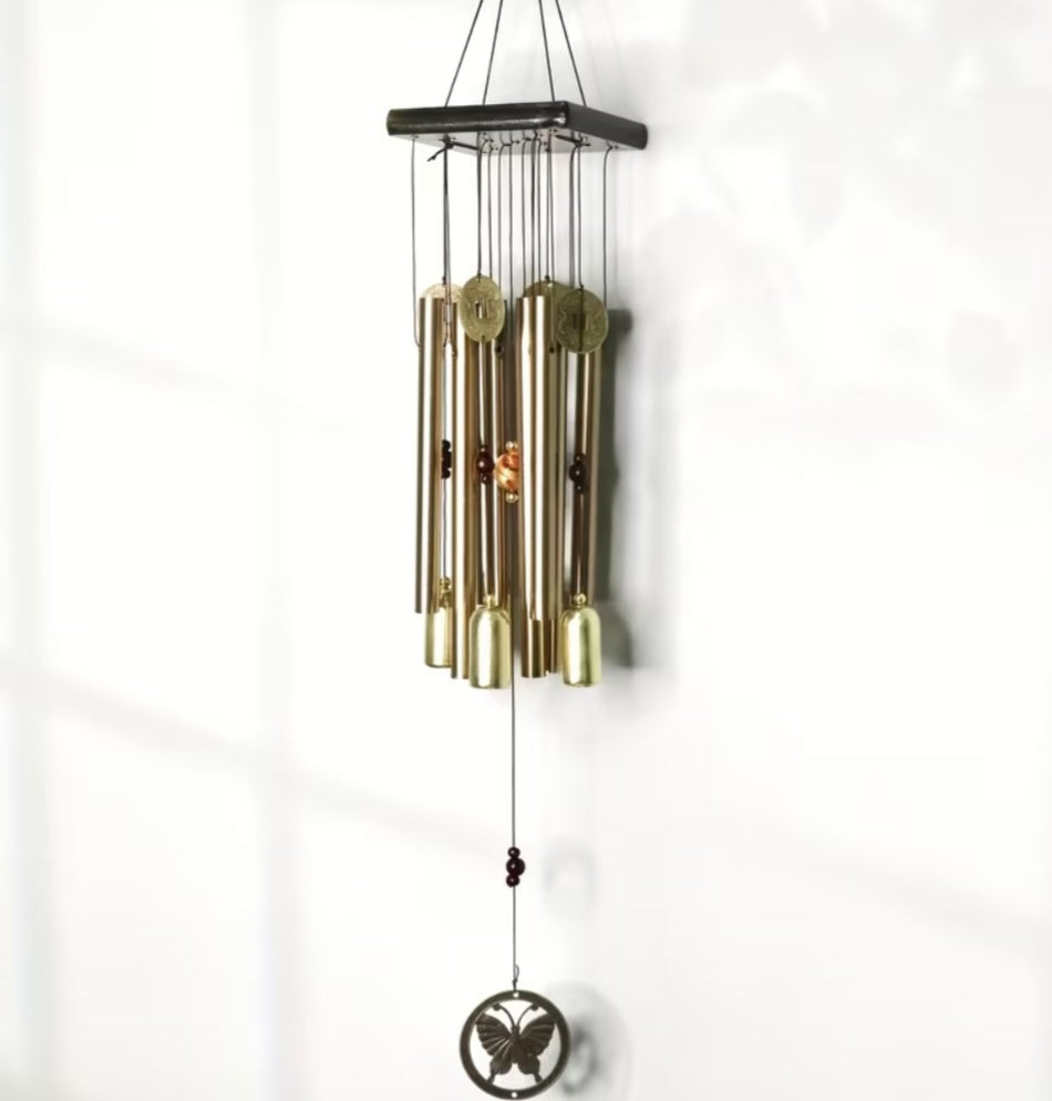 Metal 6 rods Windchime with coins & bells - Gold