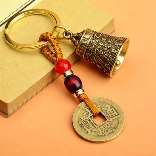 Tibetan bells with Wealth coins Keychain