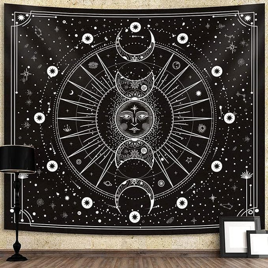 Sun & Moon Monochrome Wall Tapestary